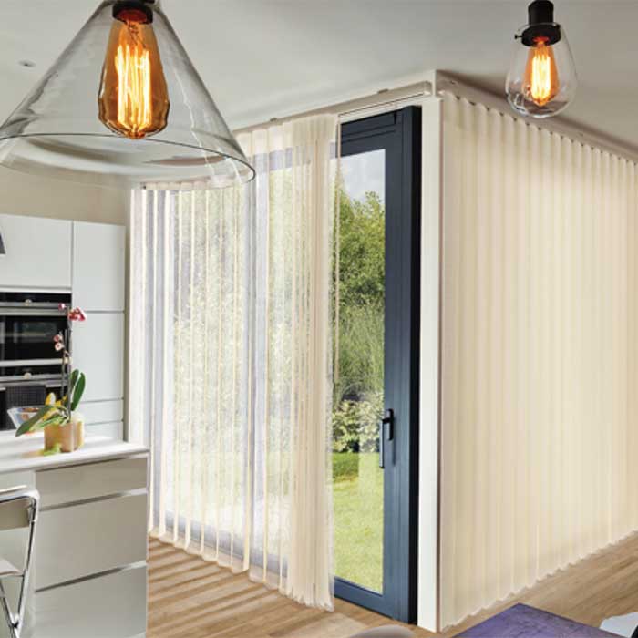smartdrape shades in a kitchen glass door