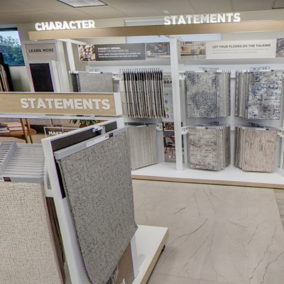 Carpet flooring displays at Cascade Flooring America in Vancouver, WA