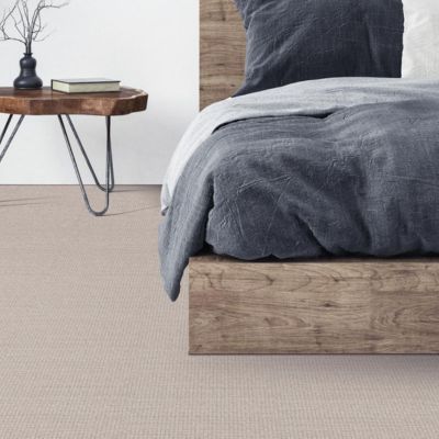 beige textured carpets in a rustic bedroom