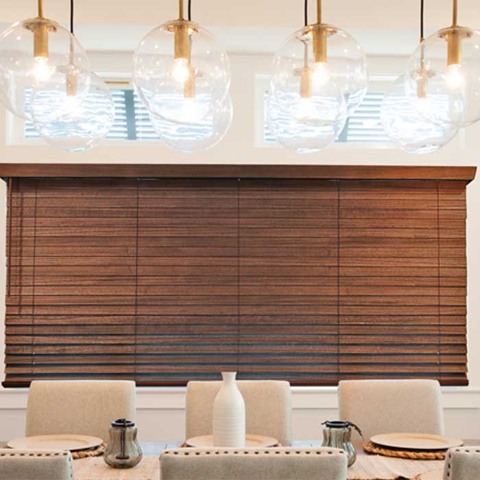 wood blinds in a stylish dining room in Vancouver, WA
